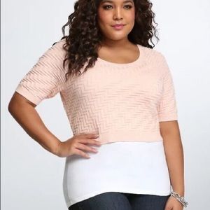 Pink/peach short sleeve cropped sweater